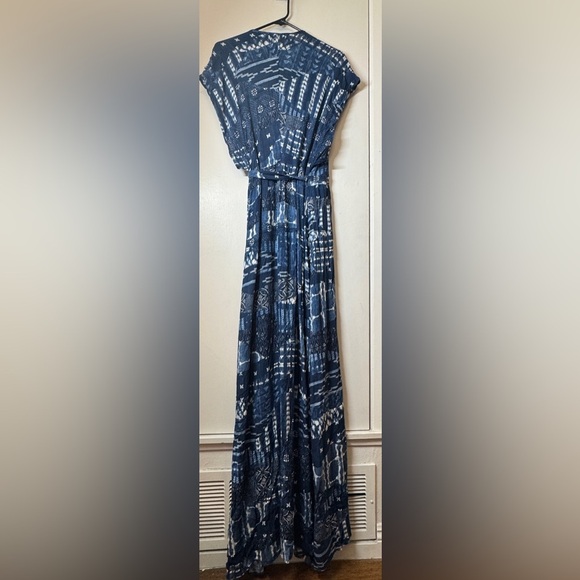 NWT Tysa Garbo Indigo Seas Blue White Patchwork Print Maxi Wrap Dress Size 2 - Picture 8 of 14